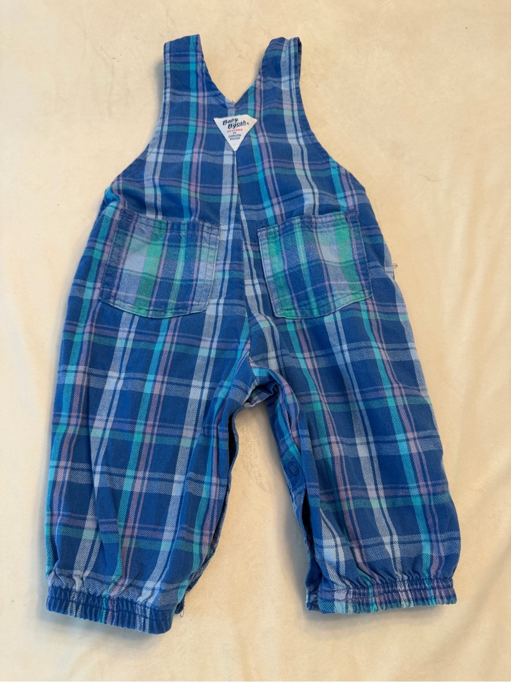 VTG! Oshkosh B’Gosh Blue Plaid Overalls for Baby, sz 6-9 Months - Picture 6 of 10